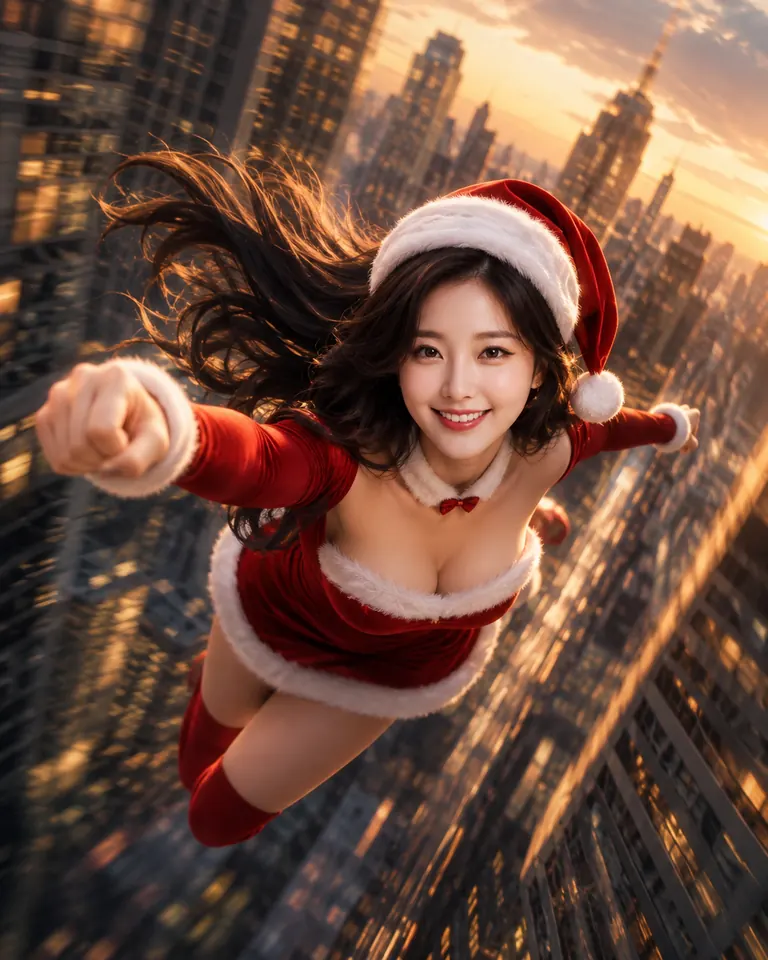 도시 위를 가로지르는 산타걸
